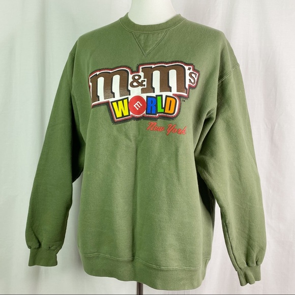 Vintage 90s M&Ms World Olive Green Sweatshirt Med - Picture 1 of 7